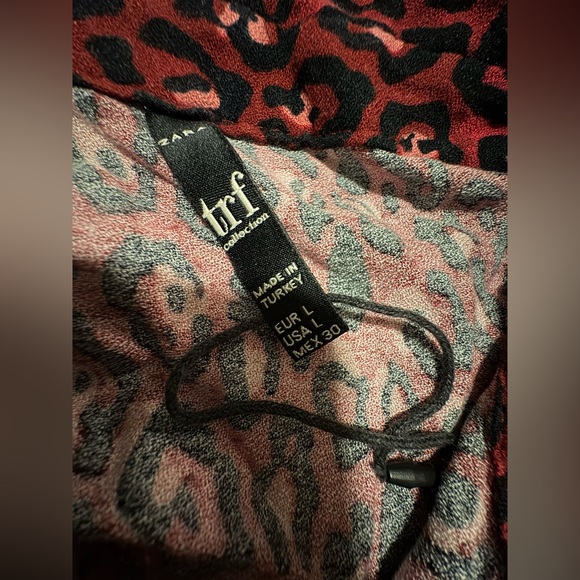(B4) Zara TRF Red Black Leopard Animal Print Relaxed Button Front Shirt Dress L - Picture 6 of 6